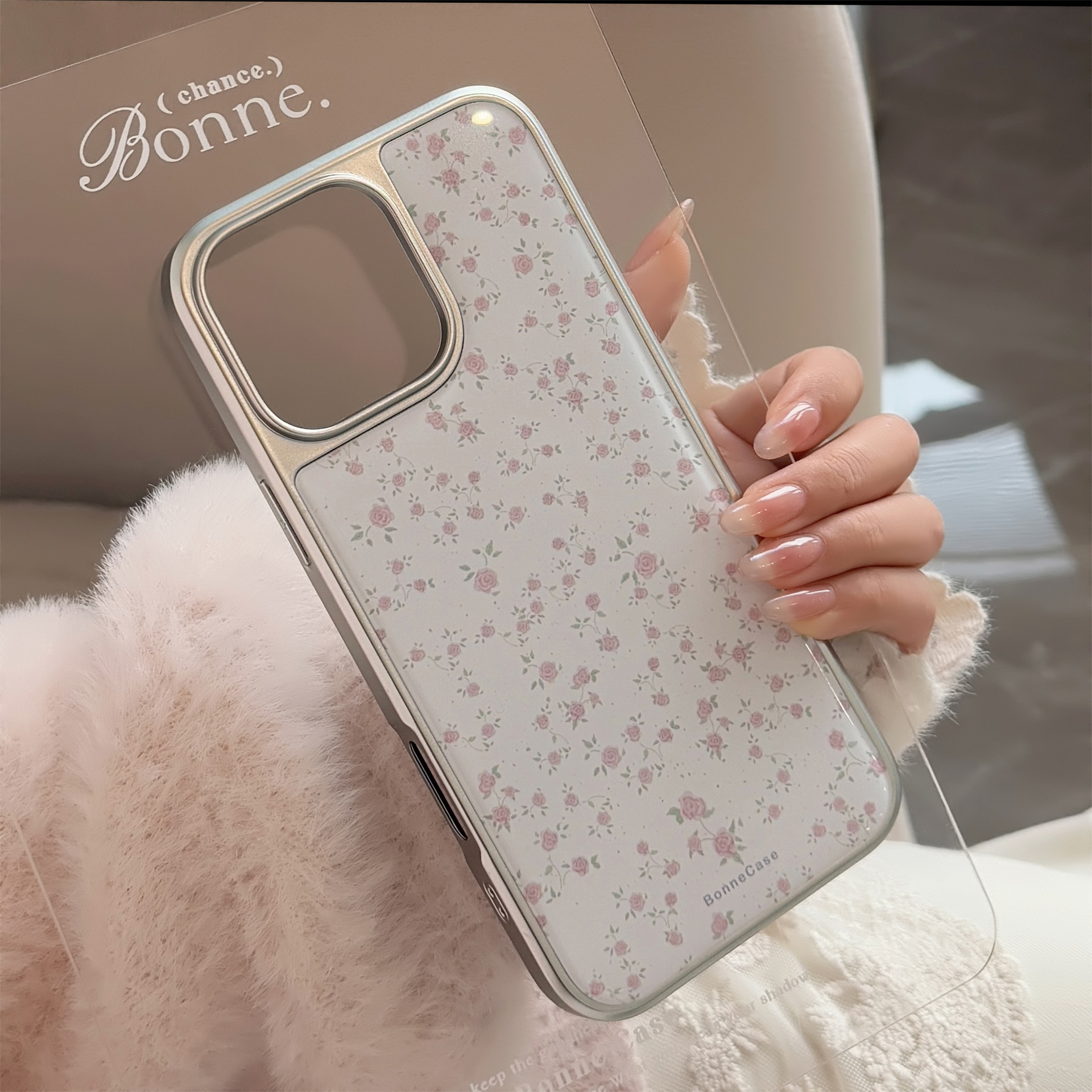 Funda para Teléfono con Diseño Floral de Rosas Rosadas, Apta para Apple 15 Pro Max, iPhone 16, Resina 17, Galvanoplastia 14, Estilo Coreano, Huawei