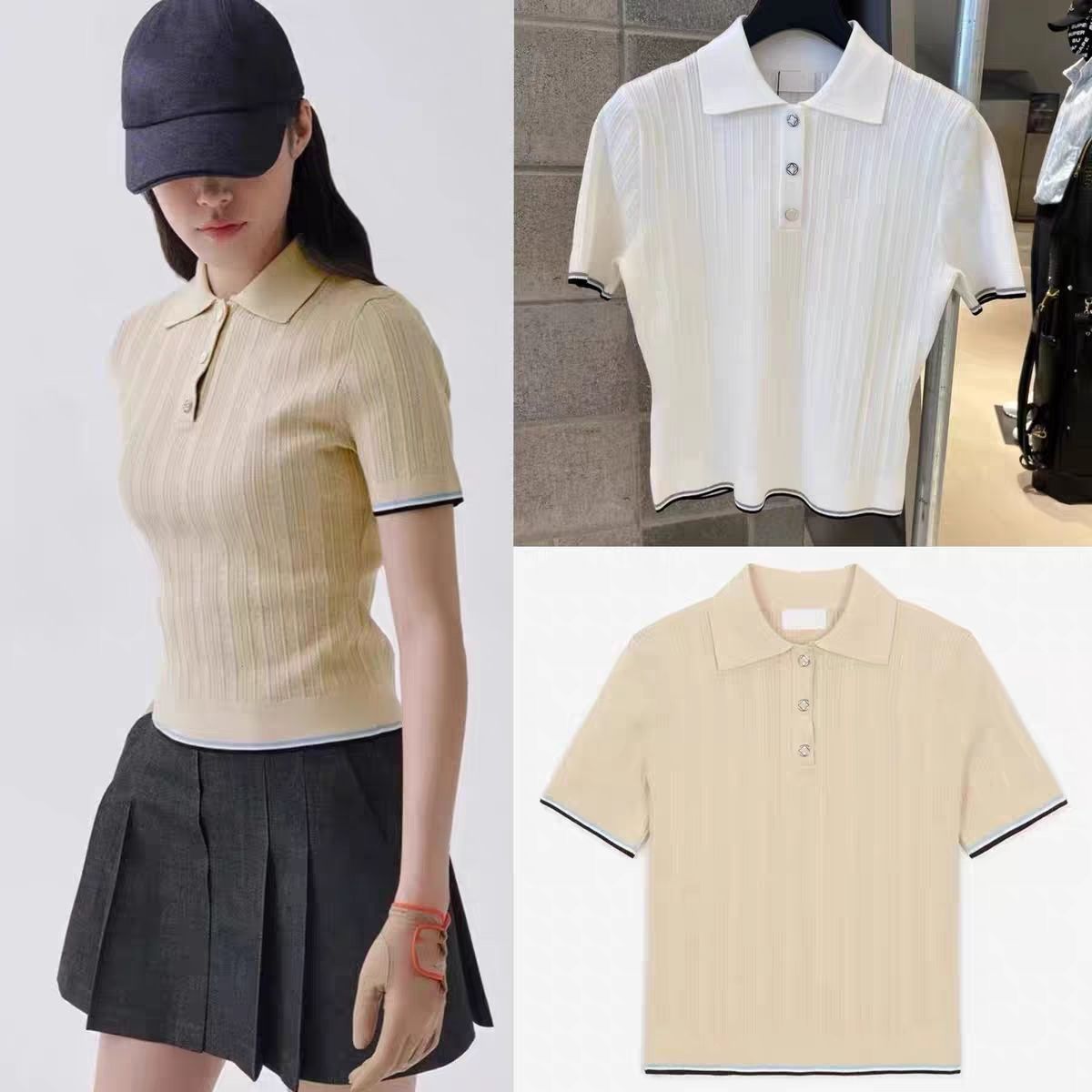 Korean Golf Apparel Women's Golf Shirt 25 Spring/Summer Color-Blocked Knit Polo Shirt Short-Sleeve T-Shirt with Ice-Feel Fabric