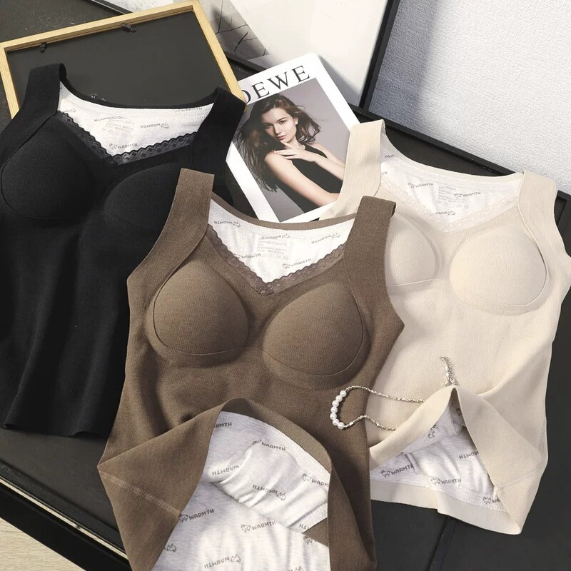 Thickened V-neck 100% wool patch with built-in bra, no bra needed, women's thermal undershirt Thickened V-neck 100% wool patch with built-in bra, no bra needed, women's thermal undershirt