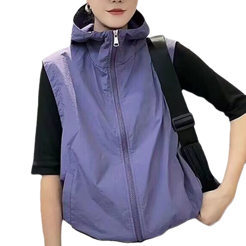 Color sólido chaleco con capucha para las mujeres 2024 nuevo adelgazamiento de moda cremallera delgada superior versátil casual abrigo transpirable image 6