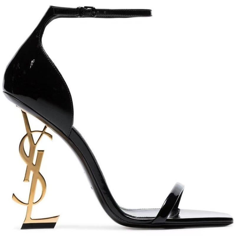 Ys European and American Style Black Patent Leather Lettered High-Heeled Sandals for Women with Thin Straps and Square Toe Fashion Runway Shoes Ys European and American Style Black Patent Leather Lettered High-Heeled Sandals for Women with Thin Straps and Square Toe Fashion Runway Shoes