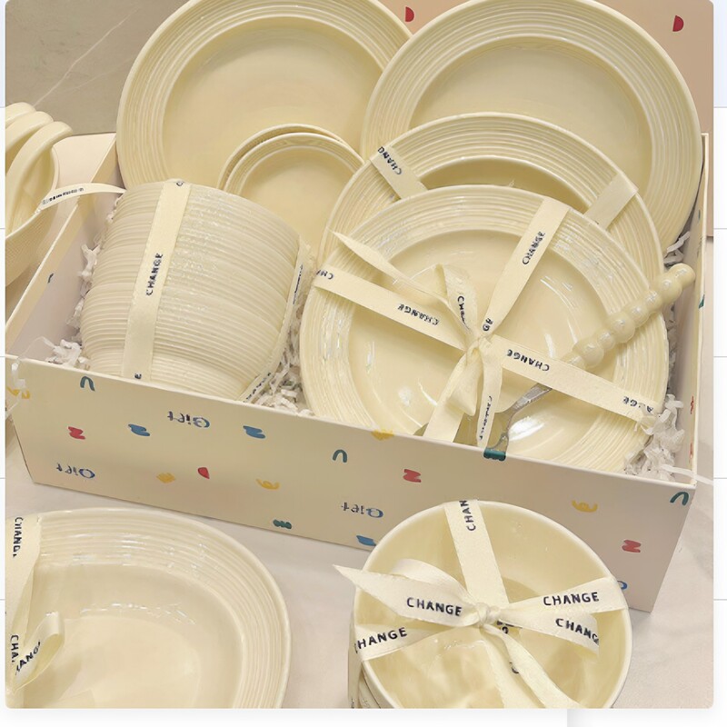 Kangmo Bowl Household Cream Style Ceramic Bowls, Chopsticks, Plates and Bowls Housewarming Gift Simple Tableware Combination