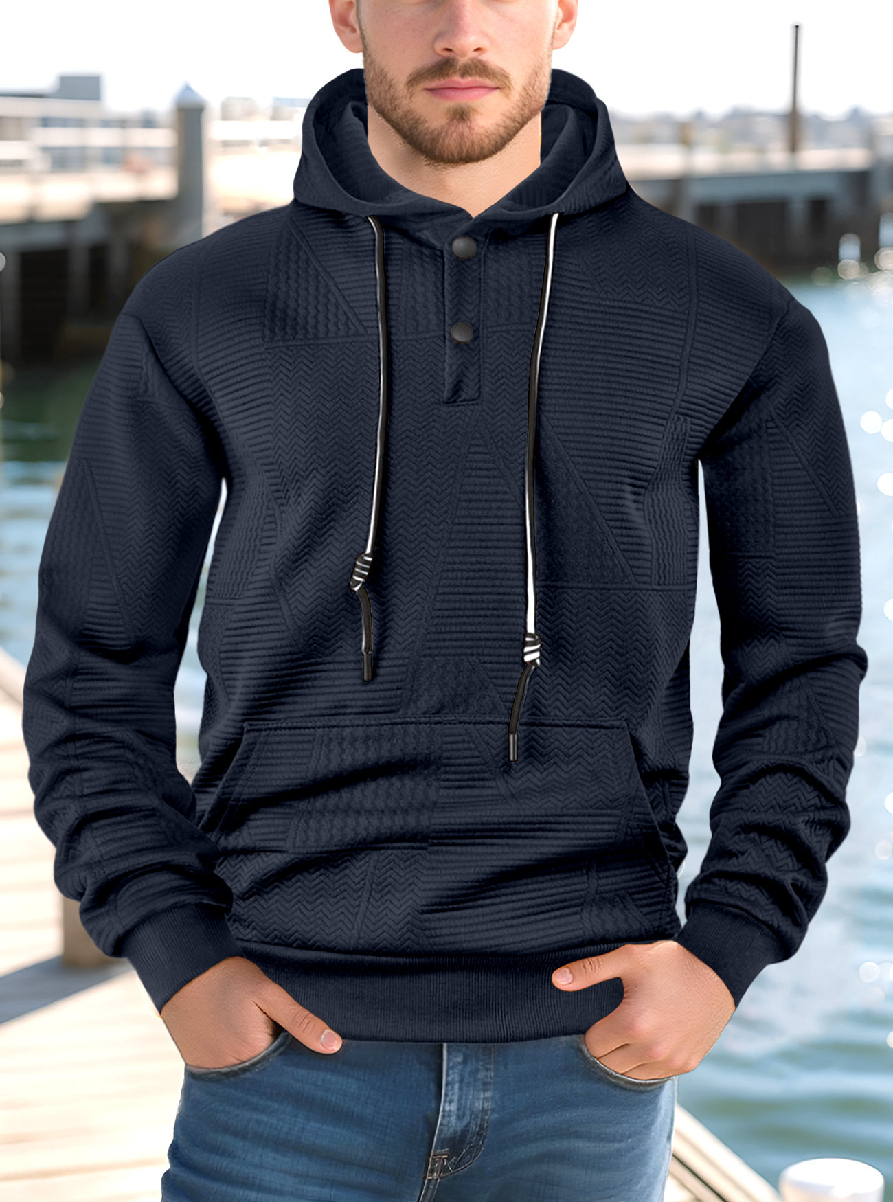 Nuevo Europa y Estados Unidos transfronterizos primavera y otoño estilo americano suelto camiseta encapuchada casual Amazon comercio exterior de manga larga Jacquard para hombres