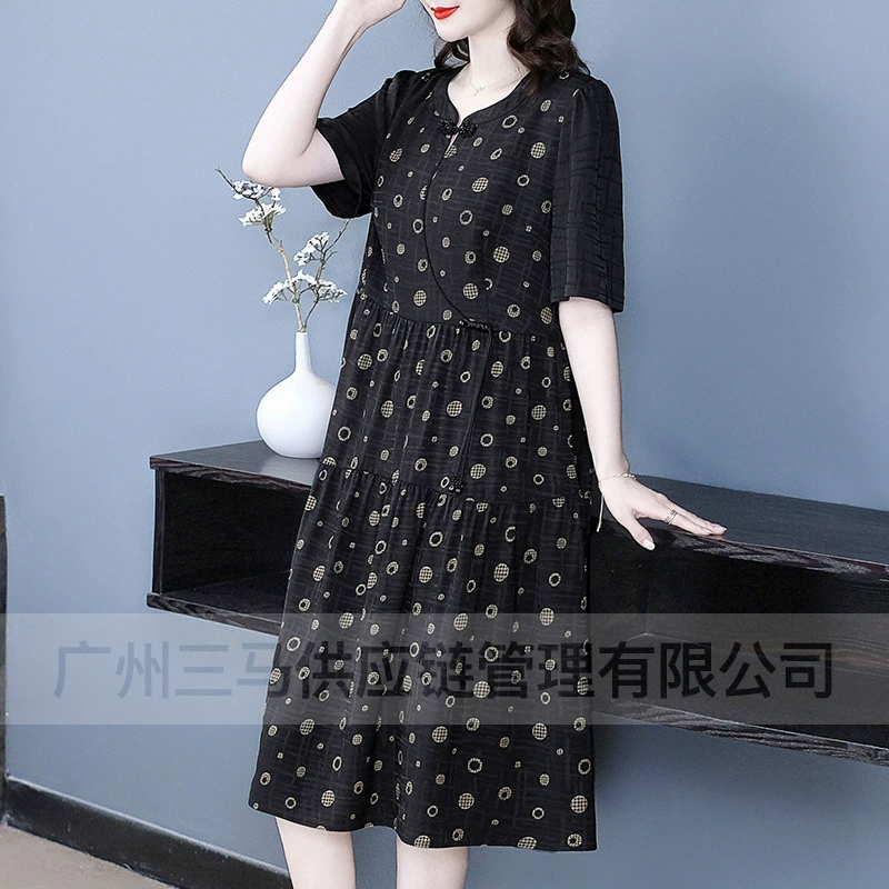 2025 новый летний новый китайский стиль ретро модный темперамент повседневный принт 30-летняя мама свободная тонкая женщина большого размера