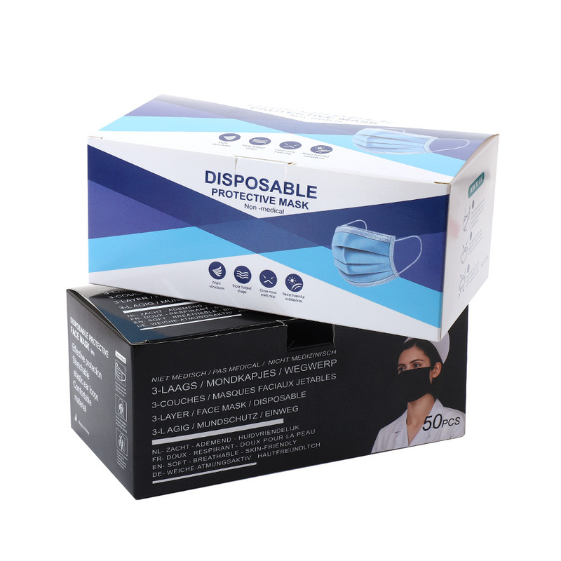 Mask Box, Thickened White Card Mask Packaging Box, Chinese and English Color Printing, Dust-Proof Mask Box, Disposable Square Mask Box