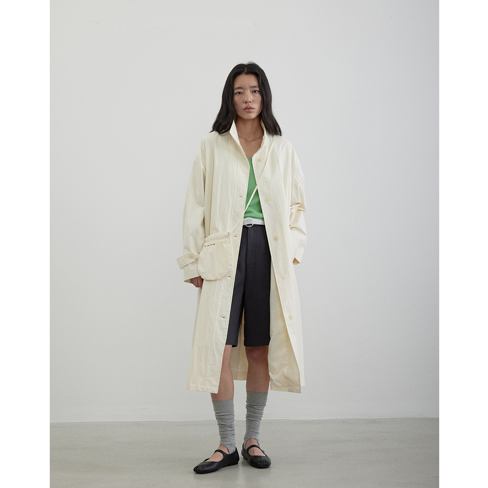 EVERTRUE windbreaker 2025 women's spring new Korean simple loose collar long coat with bag 915