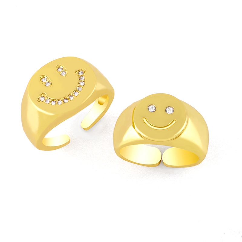 Simple Smiley Face Couple Open Ring display picture 1