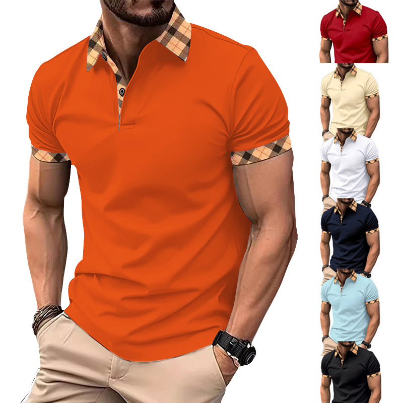 New Independent Station Ebay Cross-Border European and American Men's Lapel Fashion Slim Men's T-Shirt Polo Shirt Short-Sleeved Men