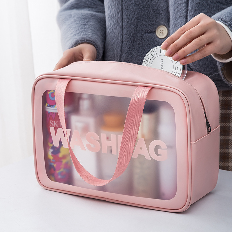 PU frosted waterproof cosmetic bag large capacity high color value portable women's portable cosmetic storage bag wash bag wholesale