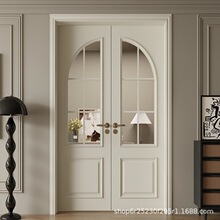 莫梵批发实木复合烤漆门卧室房间书房双开门白色欧法式复古风入户