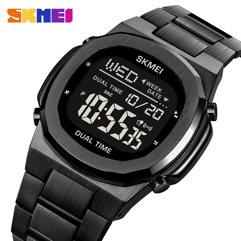 Skmei cronómetro de Cuenta regresiva multifunción para hombres reloj electrónico reloj deportivo impermeable correa de acero para hombres reloj digital