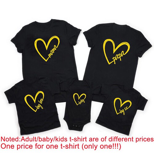 Ebay, Amazon, Instagram, AliExpress: Papa Mama Heart-Shaped Alphabet Print Parent-Child T-Shirts