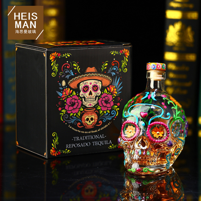 Cross-Border Hot-Selling Day of the Dead Flower Skull Wine Bottle Creative Bar Decoration Liquor Decanter Hand-Painted Wine Container