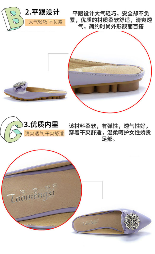 Dép sandal nữ bít mũi nhọn đính đá, đế bằng — A1-8 Màu mơ, Màu hồng A1-8, Màu tím A1-8, Màu đen A1-8 chi tiết 7