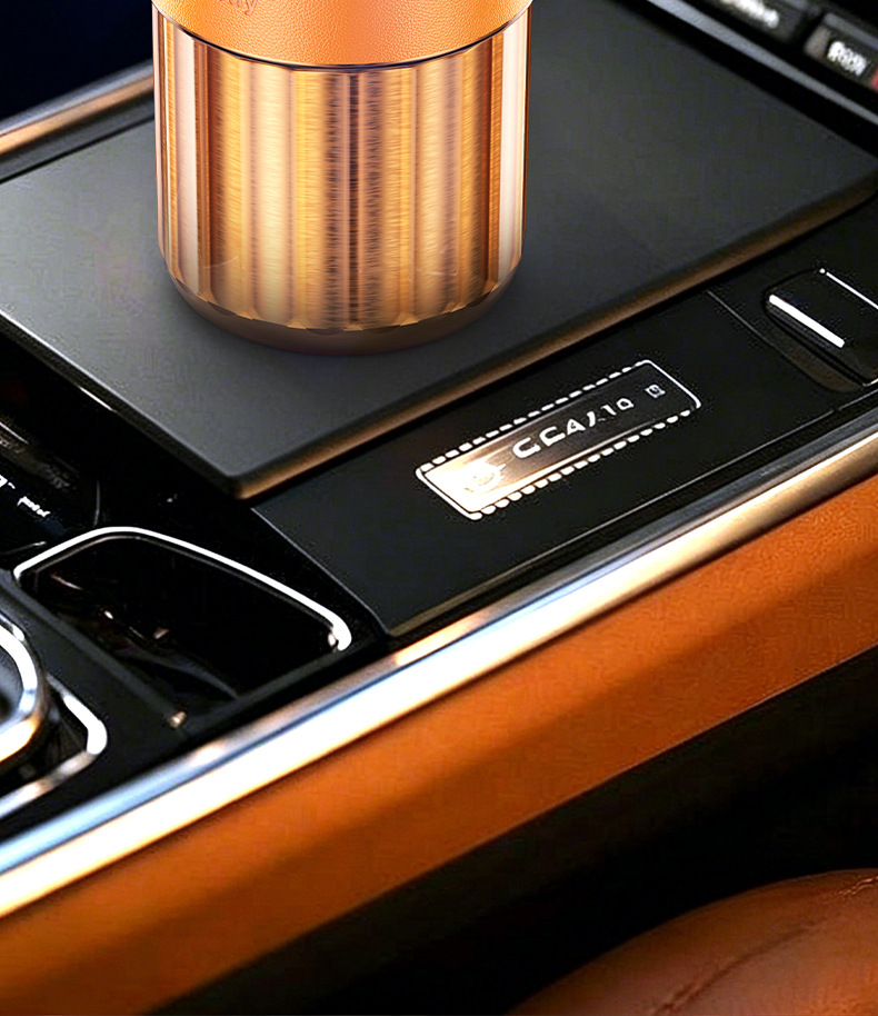 Leather Car Ashtray with Metal Light, Large Creative Design, Non-Spilling Ashtray for Car, Smoke Extinguishing Feature, Car Smoking Gadget