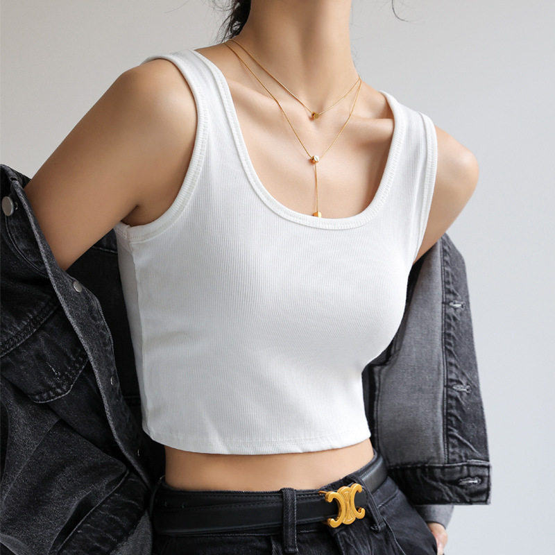 Q White Vest Suit with Bottoming Sleeveless Suspbottomer Women's Summer Outer Wear Ins Trbottomy Navel-Baring Sexy Short Top Q White Vest Suit with Bottoming Sleeveless Suspbottomer Women's Summer Outer Wear Ins Trbottomy Navel-Baring Sexy Short Top