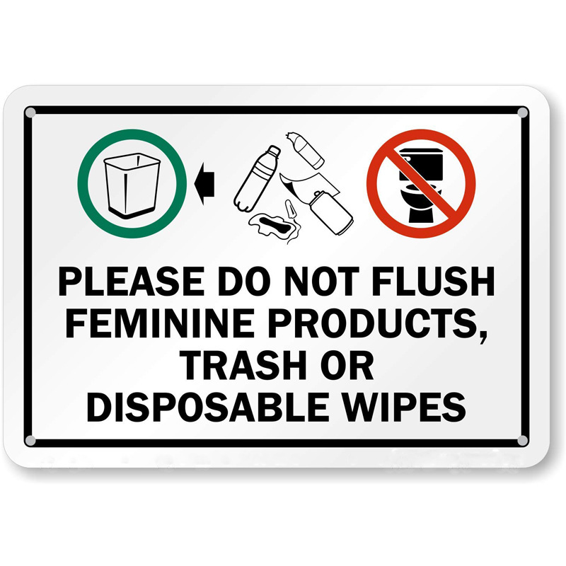 跨境厂家直供PVC塑料板厕所标识牌Not Flush Feminine Products