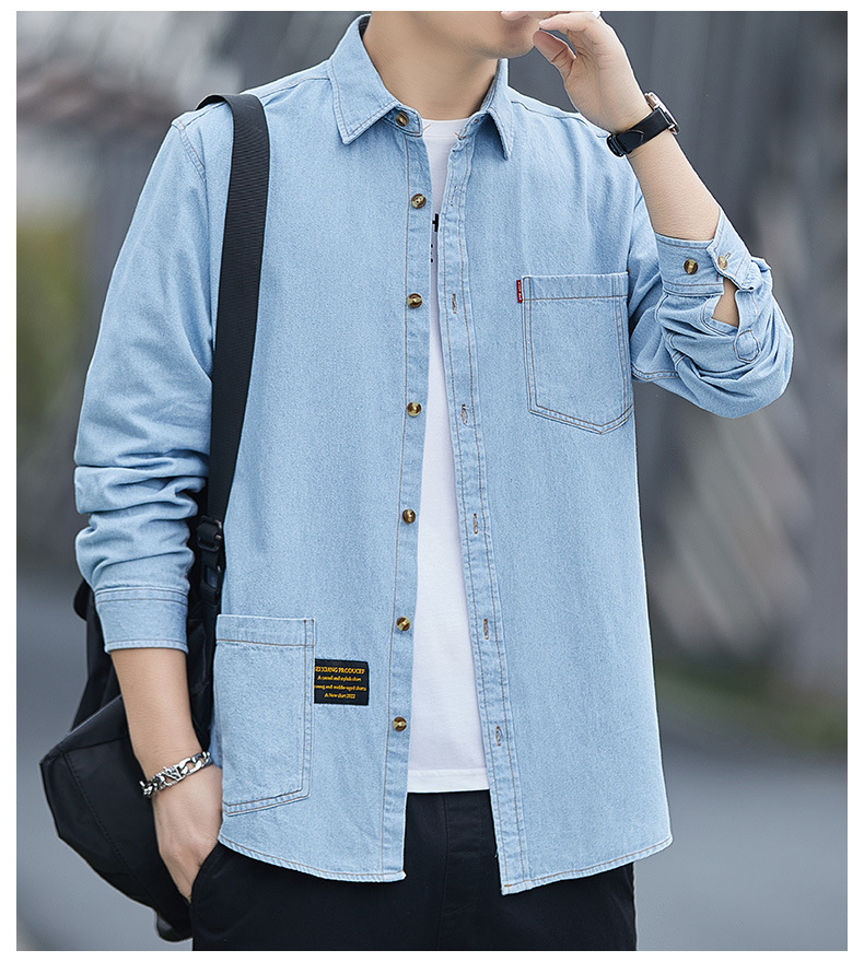 Herren Denim Hemdjacke Aus Baumwolle Für Frühling Und Herbst_voghion.com