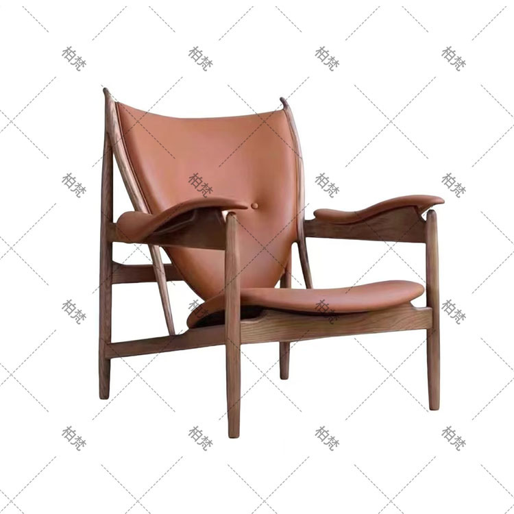 Silla de ocio de madera maciza perezosa de mediana edad, sofá individual de diseño de madera de fresno, silla Hank, silla de tienda de té con leche de café
