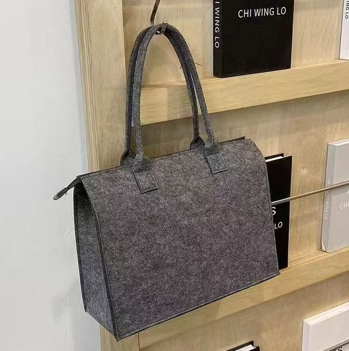 新款毛毡拉链款手提包加厚礼品袋大容量通勤托特包可加LOGO