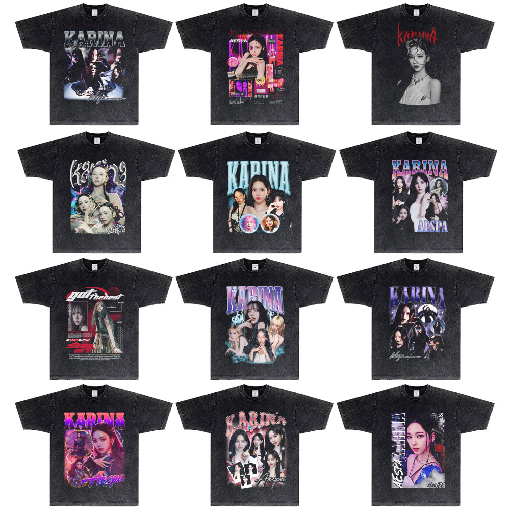 Aespa女团周边karina柳智敏短袖t恤 美式复古亲肤男女同款
