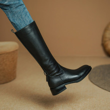 真皮长靴女2025年新款百搭加绒平底高筒靴骑士靴马丁靴不过膝女鞋