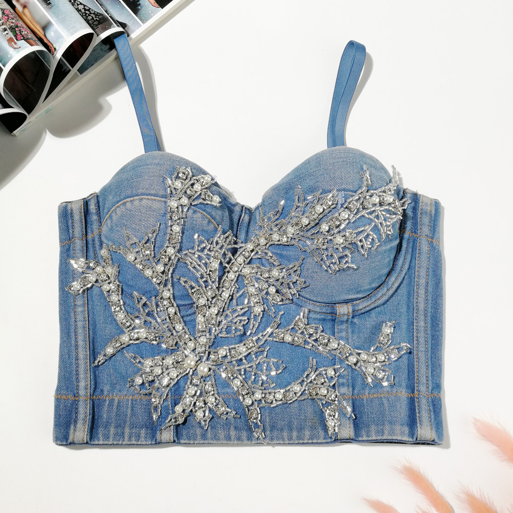 fashion beaded denim camisole NSQG63627