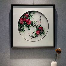 新中式手工苏绣成品挂画玄关餐厅背景墙刺绣装饰画实木框笑口