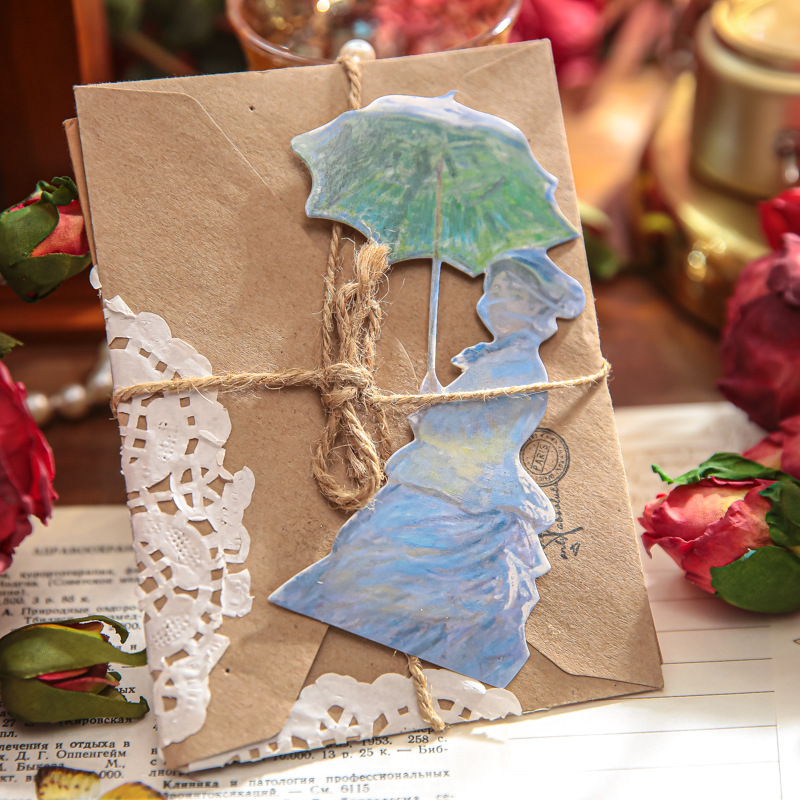Sr. Papel en forma de postal romántica galería serie vintage pintura al óleo estilo flor carácter bendición tarjeta sola