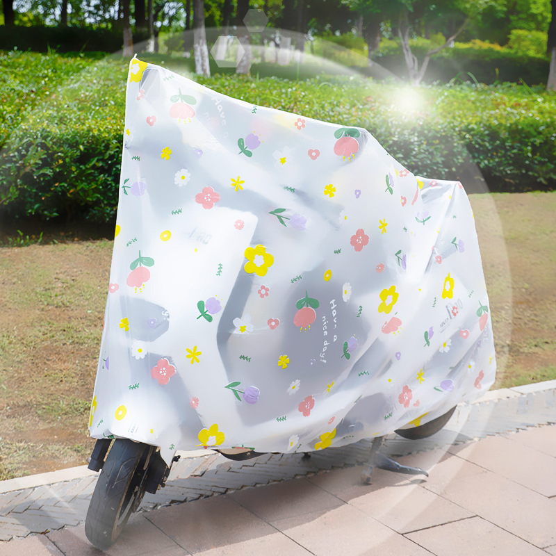 TikTok Explosions Electric Car Rain Cover Battery Car Dust Cover Motorcycle Car Coat Cover Frosted Cartoon Flowers