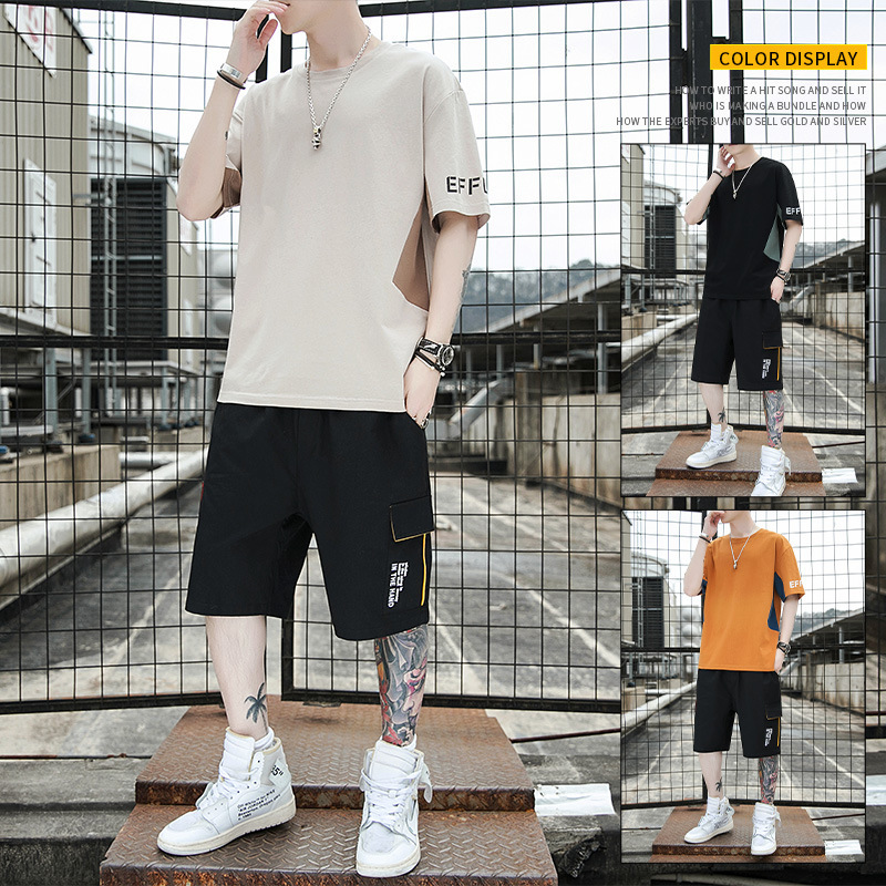 2022 hombre trajes de moda inns delgados cinco pantalones de trabajo deportivos casuales de hombre de verano set de dos piezas