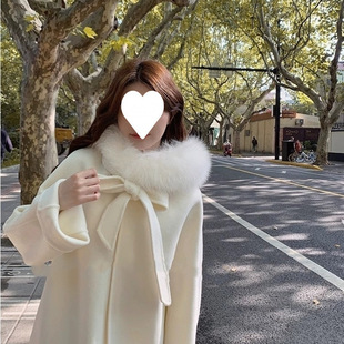 Autumn and winter new explosions real fox fur collar double-sided wool pure wool hooded Korean version of the high quality