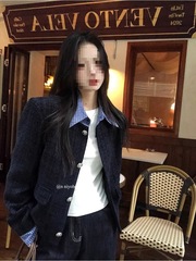 韩系温柔小香风女早秋新款单排扣假两件外套显瘦气质上衣