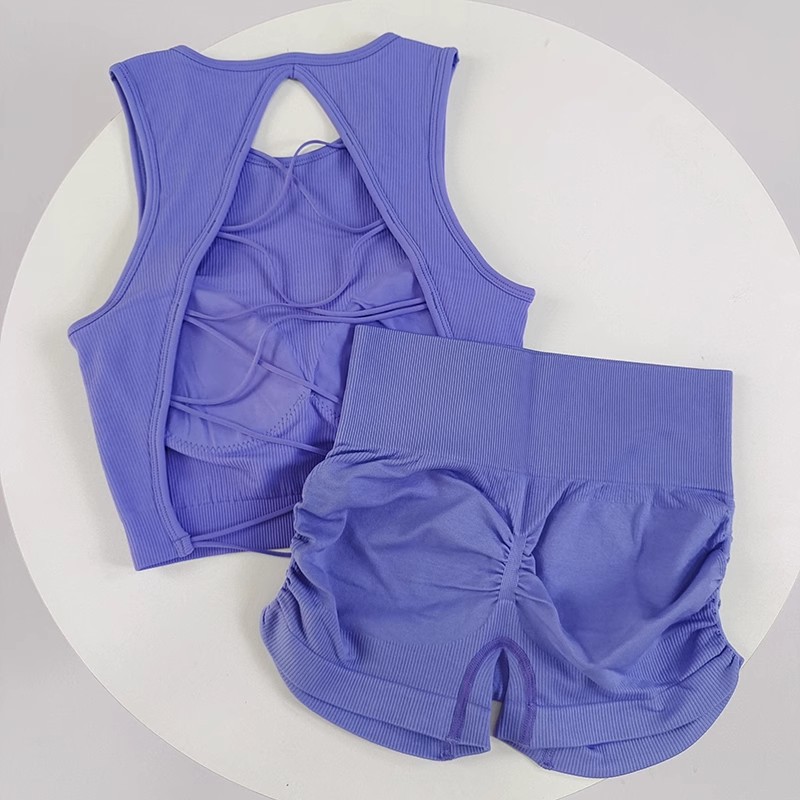 Hermoso chaleco de yoga con cordones cruzados, ropa interior deportiva de copa fija para mujer, ropa deportiva para correr, top sexy