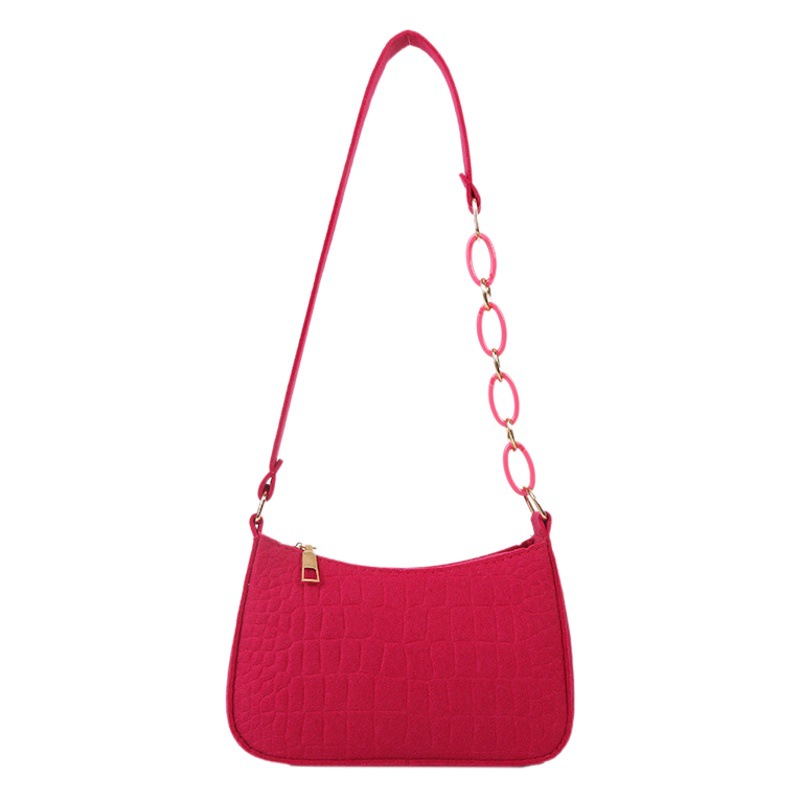 Niche Design Stone Pattern Shoulder Bag Women's Chain Felt Armpit Bag 2025 New Crescent Saddle Bag Handbag