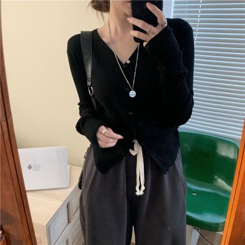 Women's V-neck Knit Cardigan Jacket, Autumn Korean Style, Slim Fit, Stylish, Discreet, Versatile, Student Design, Unconventional Top