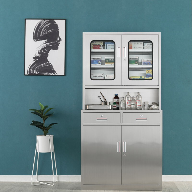 Stainless Steel Western Medicine Cabinet, Traditional Chinese Medicine Cabinet, Thickened Clinic Equipment Cabinet, Storage Cabinet, Utensil Cabinet, Operating Prescription Table with Medicine Cabinet