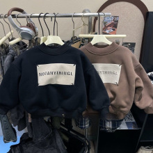 男童羊驼绒卫衣帅气加绒加厚冬季上衣新款保暖一体绒套头衫儿童