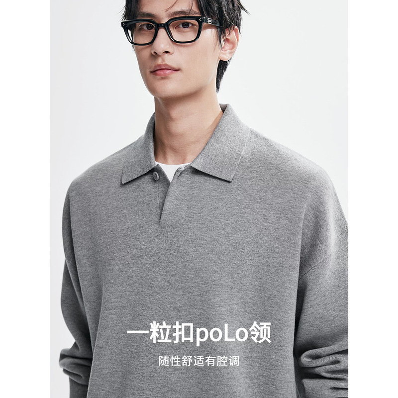 【Machine Washable】480G Thick Unisex Couple Style Old Money Style Polo Collar Single Button Knit Sweatshirt Pullover Top 【Machine Washable】480G Thick Unisex Couple Style Old Money Style Polo Collar Single Button Knit Sweatshirt Pullover Top