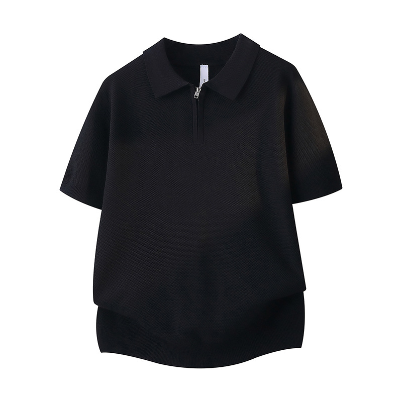 Polo camiseta camiseta de punto camiseta de manga corta camiseta de hombre solapa medio cremallera de color sólido viejo viento de hielo seda de verano fábrica transfronteriza al por mayor