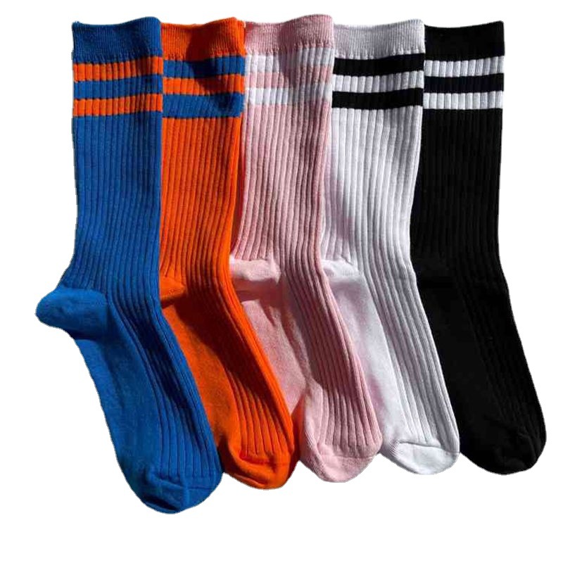 Two-Pole Double-Needle Trendy Brand Internet Celebrity Men's and Women's Mid-Calf Socks with Personalized Preppy Style European and American Street Sports Skateboard Long Cotton Socks