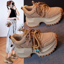 时尚增高老爹鞋女2025秋冬新款真皮厚底牛反绒系带运动百搭休闲鞋
