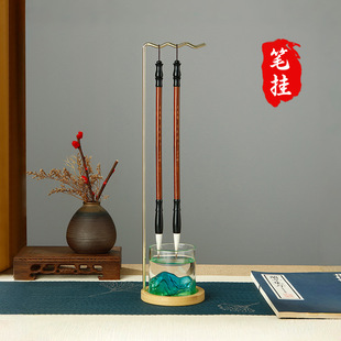 Bamboo Pen Holder No-Wash Pen Stand Rockery Glass Pen Wash Wavy Line Metal Hook Pen Wash Pen Drying Pen Storage Rack