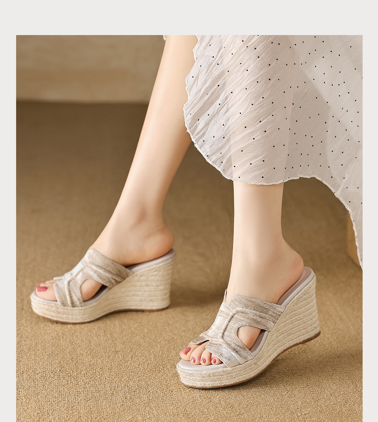 Sandal cao gót nữ đế xuồng phong cách Bohemian, quai ngang đan mây, gót 9 cm — màu đen, màu mơ chi tiết 16