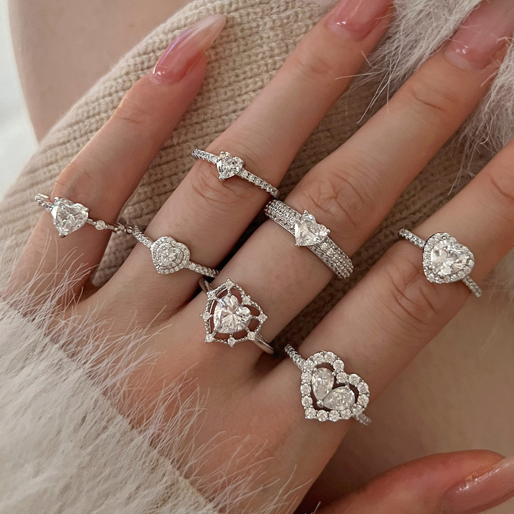 3g Weight Zircon Inlay Material Rings Classification 5, 9 Ring Size Banquet, Daily Occasion 925 Sterling Silver Material Heart Shape Pattern 2025 Spring and Summer Season Women's Gender Plating Design Elegant, Simple Style Style 925 Sterling Silver Zircon Heart Shape Rings 925 Sterling Silver Rings 2