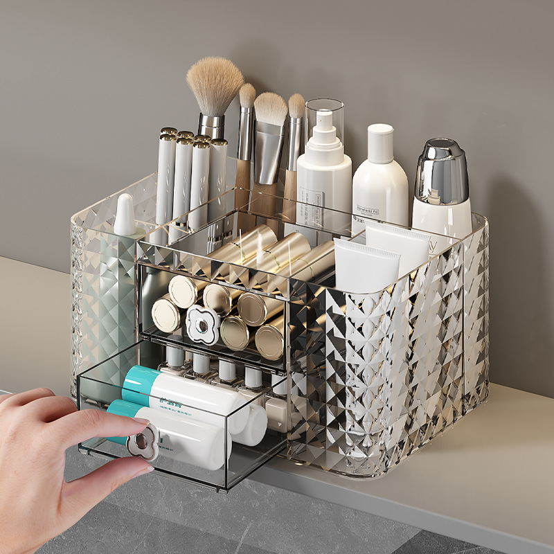 Cajones transparentes de lujo ligero cajas de almacenamiento de escritorios para niños, encimera de papelería cajas de almacenamiento de gran capacidad