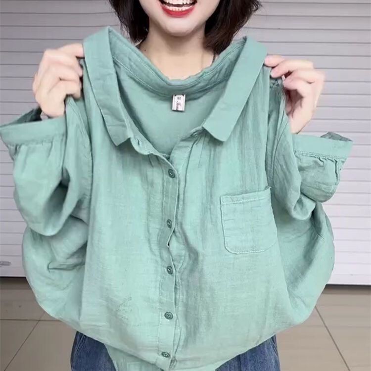2025 Internet Celebrity Five-Quarter Sleeve Dopamine Korean Style Versatile Age-Reducing Loose Top Retro Lapel Outer Shirt