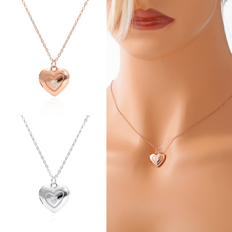 1 Pieza Plata De Ley 925 Forma De Corazón Plata De Ley 925 Cadena Portacables Collar Colgante display picture 7