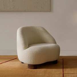 奶油风休闲单人羊羔绒小沙发客厅小户型设计师白色样板房布艺沙发