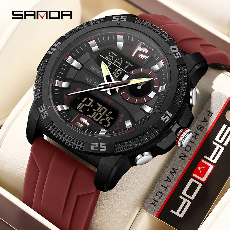 Sanda SANDA Reloj deportivo Reloj electrónico luminoso multifuncional de doble pantalla Reloj despertador Moda Reloj para estudiantes masculinos y femeninos 3372